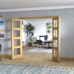 Green & Taylor Shaker Oak 4 Lite Clear Glass - Prefinished Internal French Folding Doorset - 1914 X 2031 X 108mm (Wxhxt) - thumbnail 2