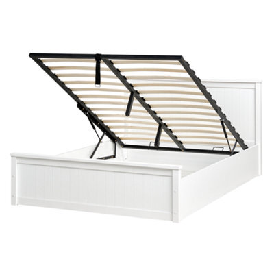 Beliani Ottoman Bed Pine Wood Lambres 140 X 200 Cm (Eu Double) White - image 1