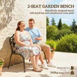 Outsunny Garden Bench Porch Park Seat Vintage Rose Style Cast Aluminium - thumbnail 6
