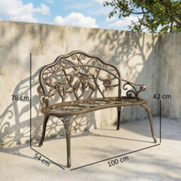 Outsunny Garden Bench Porch Park Seat Vintage Rose Style Cast Aluminium - thumbnail 3