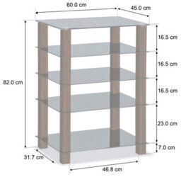 Homeology Trinity Gloss Black 5 Shelf With Walnut Legs Flat Screen Tv Rack Glass Stand - thumbnail 6