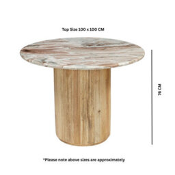 Ajmer Round Real Marble Stone Dining Table 100Cm With Pedestal Wooden Base - thumbnail 6