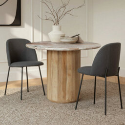 Ajmer Round Real Marble Stone Dining Table 100Cm With Pedestal Wooden Base