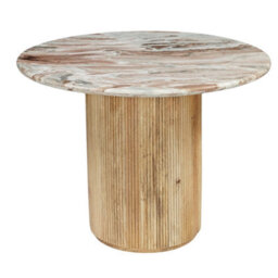 Ajmer Round Real Marble Stone Dining Table 100Cm With Pedestal Wooden Base - thumbnail 2