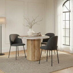 Ajmer Round Real Marble Stone Dining Table 100Cm With Pedestal Wooden Base - thumbnail 7