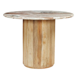Ajmer Round Real Marble Stone Dining Table 100Cm With Pedestal Wooden Base - thumbnail 3