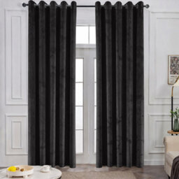 Oxford Homeware Eyelet Velvet Curtains Black Fully Lined Blackout Thermal Insulated Eyelet Curtains Pair (W)228Cm X (L)228Cm - thumbnail 9