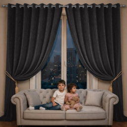 Oxford Homeware Eyelet Velvet Curtains Black Fully Lined Blackout Thermal Insulated Eyelet Curtains Pair (W)228Cm X (L)228Cm - thumbnail 8