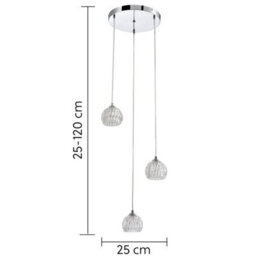 Harper Living Modern 3 Light Pendant Ceiling Light, G9 Cap Type, Polished Chrome Finish, Glass Shades Included, Bulbs Not Included - thumbnail 5