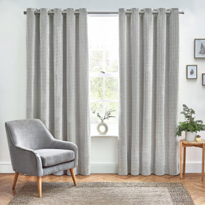furn. Harris Grey Herringbone Chenille Lined Eyelet Curtains (W)167Cm (L)183Cm, Pair - image 1