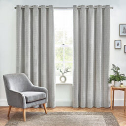 furn. Harris Grey Herringbone Chenille Lined Eyelet Curtains (W)167Cm (L)183Cm, Pair