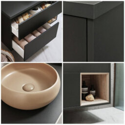 Homestylestore Black Grey 1000mm Wall Hung Bathroom Vanity Unit With Round Sand Countertop Basin - thumbnail 2
