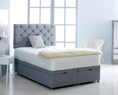 Comfy Deluxe 4Ft6 Double Silver Linen Velvet Foot Lift Ottoman Bed With Headboard & Mattress - image 1