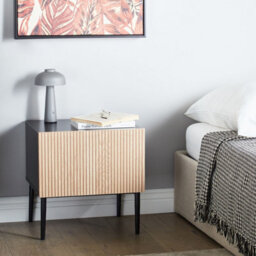 Wyld And Coco Novacasa Bedside Table Black Mdf With Ribbed Natural Ash Front, 1 Drawer, 48 X 40 X 50 Cm - thumbnail 2