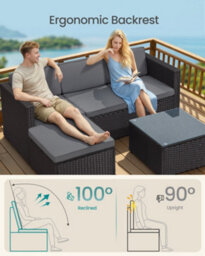 LEDREM Garden Furniture Set, Pe Rattan Patio Furniture Set, Outdoor Corner Sofa Couch, Black And Taupe - thumbnail 4
