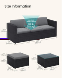 LEDREM Garden Furniture Set, Pe Rattan Patio Furniture Set, Outdoor Corner Sofa Couch, Black And Taupe - thumbnail 5