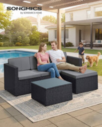 LEDREM Garden Furniture Set, Pe Rattan Patio Furniture Set, Outdoor Corner Sofa Couch, Black And Taupe - thumbnail 3