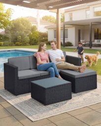 LEDREM Garden Furniture Set, Pe Rattan Patio Furniture Set, Outdoor Corner Sofa Couch, Black And Taupe