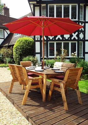 Charles Taylor Trading Six Seater Rectangular Table Set With Cushion - W290 X D245 X H98 - Fully Assembled - Burgundy - image 1