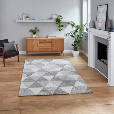 Grey Beige Modern Geometric Easy To Clean Rug For Dining Room-160Cm X 220Cm - image 1