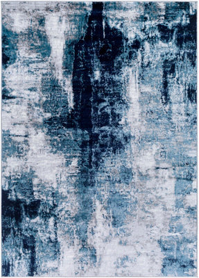 Livabliss Wanderlust-Abstract Blue Grey Cream Modern Marble Living Dining Bedroom Rug 200 X 275 Cm Easy Care, Non Shedding - image 1