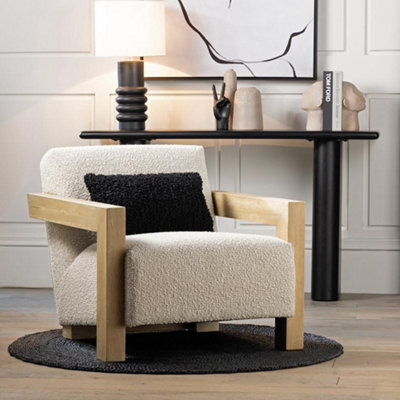 Where Saints Go Ltd Seville Armchair Cream Boucle Upholstered Fabric Seat Solid Block Accent Frame