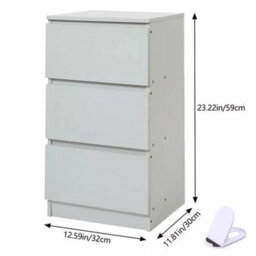 3 Drawers-32X30X59Cm Modern Bedside Table Drawers Cabinet Bedroom Furniture Storage Nightstand Shelf - thumbnail 2