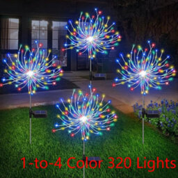 CLEFFNS 4 Pack 320 Led Solar Garden Lights Starburst Lights, Outdoor Waterproof,decor For Courtyard, Garden, Christmas Party - thumbnail 1