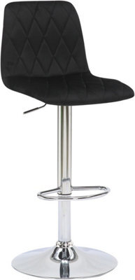 Lamboro Verona Velvet Kitchen Bar Stools, Single, Height Adjustable Gas Lift Stool With Backrest, Breakfast Bar Stool - Black - image 1