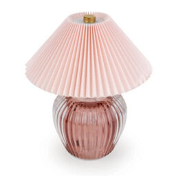 Candlelight Ridged Glass Led Table Lamp With Pleated Shade - Pink - thumbnail 2