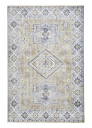 Gold Traditional Bordered Geometric Persian Rug For Bedroom & Living Room-120Cm X 170Cm - thumbnail 5