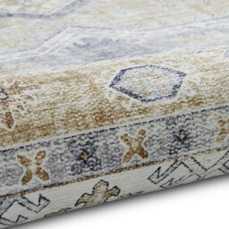 Gold Traditional Bordered Geometric Persian Rug For Bedroom & Living Room-120Cm X 170Cm - thumbnail 2