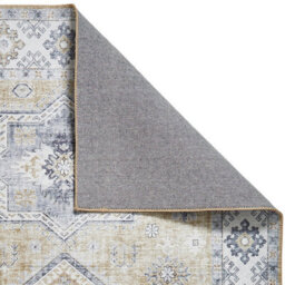 Gold Traditional Bordered Geometric Persian Rug For Bedroom & Living Room-120Cm X 170Cm - thumbnail 4