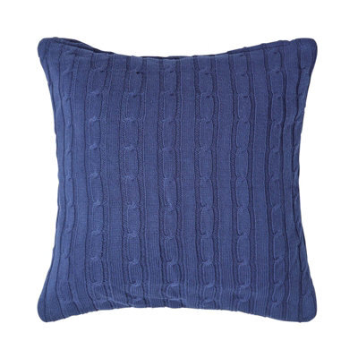 Homescapes Cotton Cable Knit Navy Blue Cushion Cover, 45 X 45 Cm - image 1