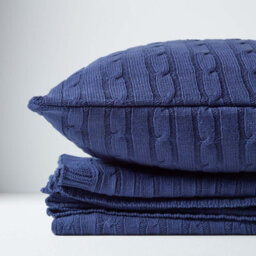 Homescapes Cotton Cable Knit Navy Blue Cushion Cover, 45 X 45 Cm - thumbnail 5