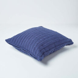 Homescapes Cotton Cable Knit Navy Blue Cushion Cover, 45 X 45 Cm - thumbnail 3