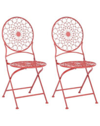 Beliani Provence Home Red Iron Garden Bistro Chairs - Set Of 2 Foldable Outdoor Seating, No Assembly Required - thumbnail 3