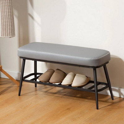 Shoe Bench, Pu Leather Shoe Storage Bench For Entryway, Grey - image 1