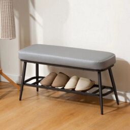 Shoe Bench, Pu Leather Shoe Storage Bench For Entryway, Grey
