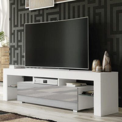 Tv Unit Aria 160Cm - White & Grey Gloss Doors - image 1