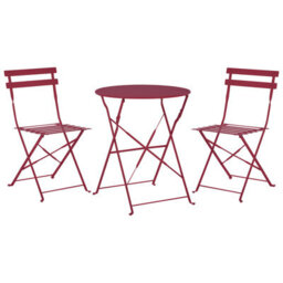 Beliani Bistro Set Folding Fiori Metal Burgundy - thumbnail 1