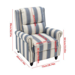 Living And Home Modern Linen Upholstered Push Back Recliner Armchair With Adjustable Backrest And Hidden Footrest, Blue And White - thumbnail 6