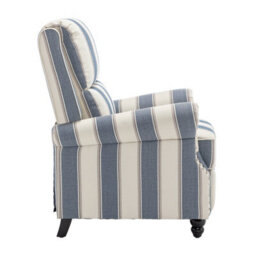Living And Home Modern Linen Upholstered Push Back Recliner Armchair With Adjustable Backrest And Hidden Footrest, Blue And White - thumbnail 5