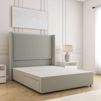 Bsspoke Austin Divan Bed Set Silver Plush Velvet With 54Inch Wingedback Headboard & No Mattress No Drawers In All Sizes - image 1