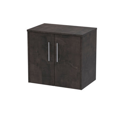 Hudson Reed Juno Wall Hung 2 Soft Close Door Vanity Unit With Colour Match Worktop In Metallic Slate Finish, 600mm - image 1