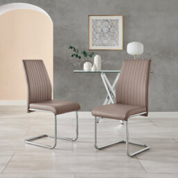 Furniturebox Set Of 2 - Lorenzo Modern Dining Chairs - Cappuccino Faux Leather Chrome Leg Dining Chairs - Kitchen Dining Room Chairs - thumbnail 2