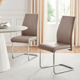 Furniturebox Set Of 2 - Lorenzo Modern Dining Chairs - Cappuccino Faux Leather Chrome Leg Dining Chairs - Kitchen Dining Room Chairs