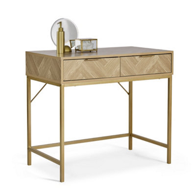 Vonhaus Dressing Table For Bedroom, Herringbone 2 Drawer Vanity Desk With Gold Handles & Legs, Chevron Makeup Table, Ducie - image 1