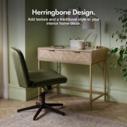 Vonhaus Dressing Table For Bedroom, Herringbone 2 Drawer Vanity Desk With Gold Handles & Legs, Chevron Makeup Table, Ducie - thumbnail 2