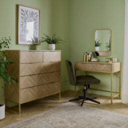 Vonhaus Dressing Table For Bedroom, Herringbone 2 Drawer Vanity Desk With Gold Handles & Legs, Chevron Makeup Table, Ducie - thumbnail 6